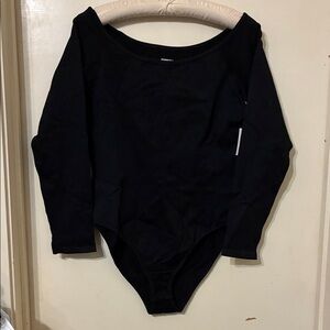 NWT Mangopop Black Ribbed Long Sleeve Boatneck Bodysuit  XL